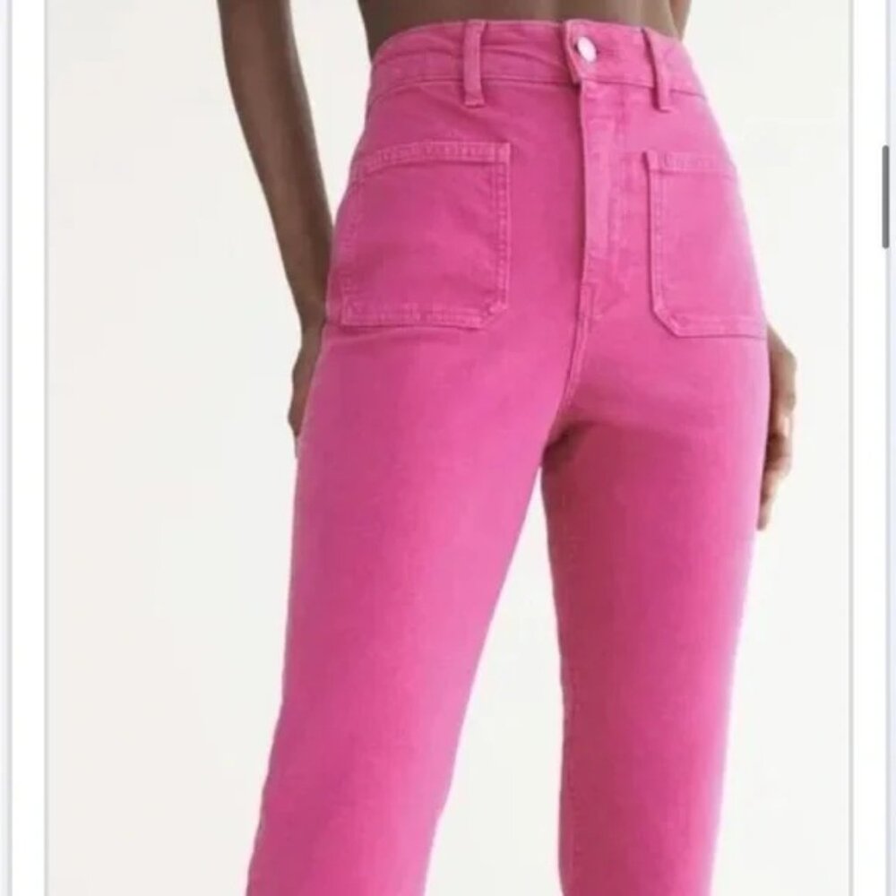 ❤️ ZARA HIGH RISE HOT PINK SAILOR FLARE JEANS IN FUSCHIA, SIZE 6